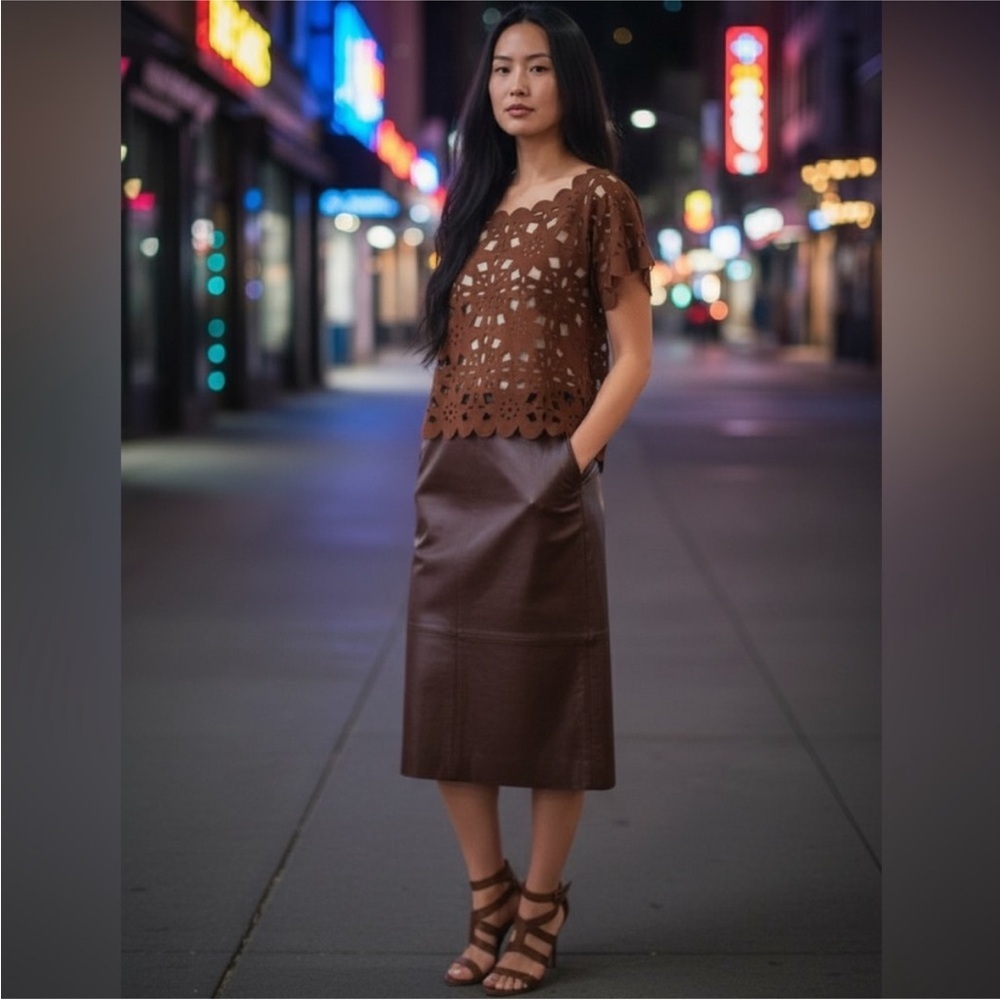 Codentry brown floral cutout top medium